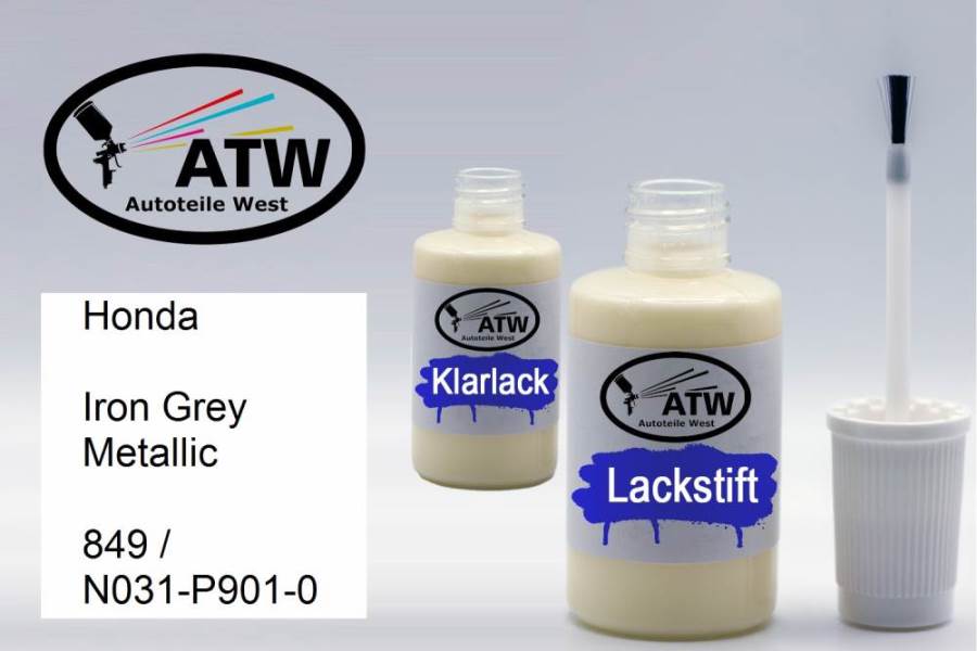 Honda, Iron Grey Metallic, 849 / N031-P901-0: 20ml Lackstift + 20ml Klarlack - Set, von ATW Autoteile West.